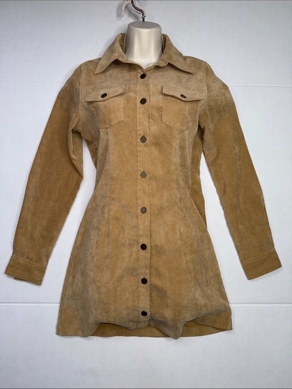 Cotton Candy Tan Button-Front Long Sleeve Suede Dress